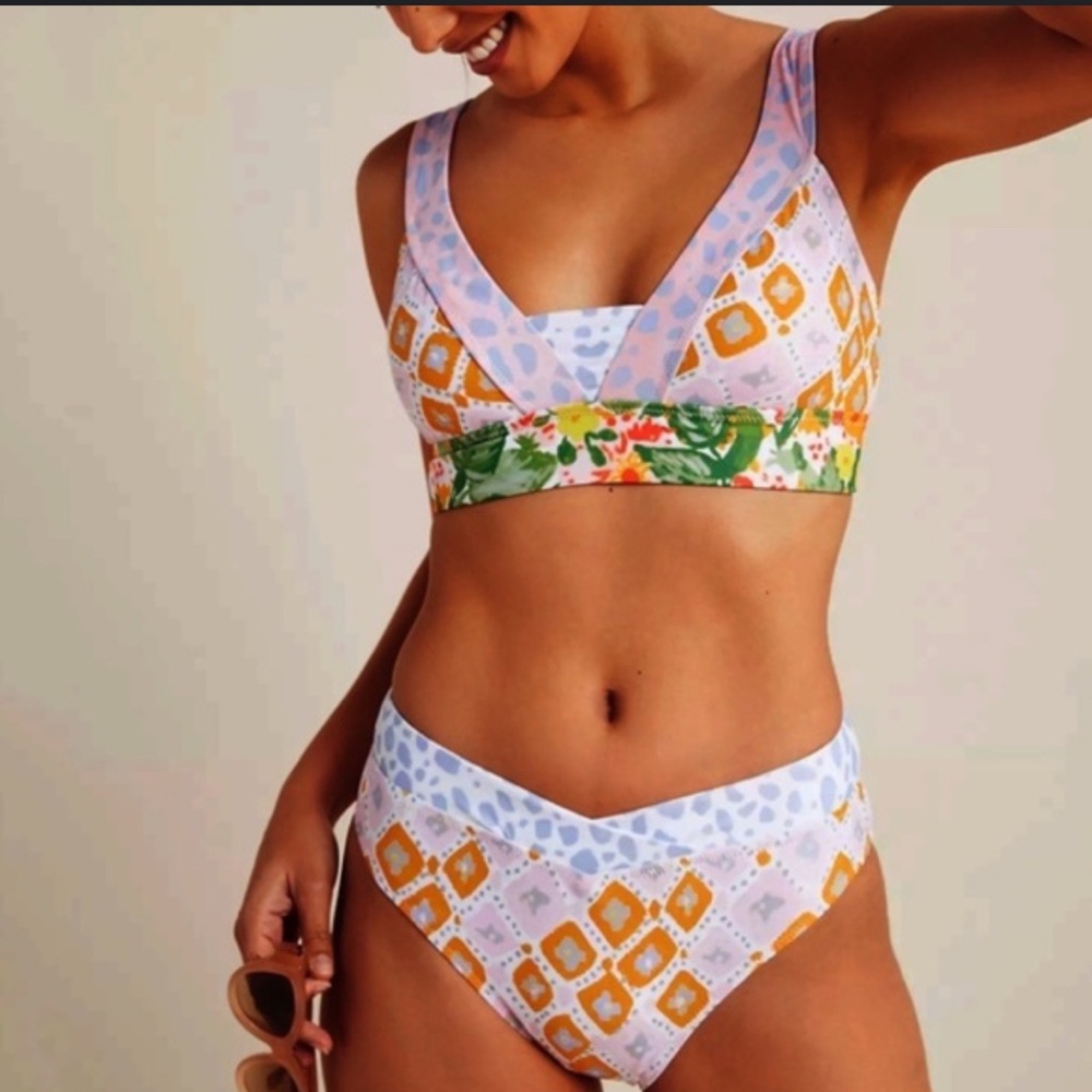 Anthropologie Multicolor Patterned Bikini top medium and bottom XS